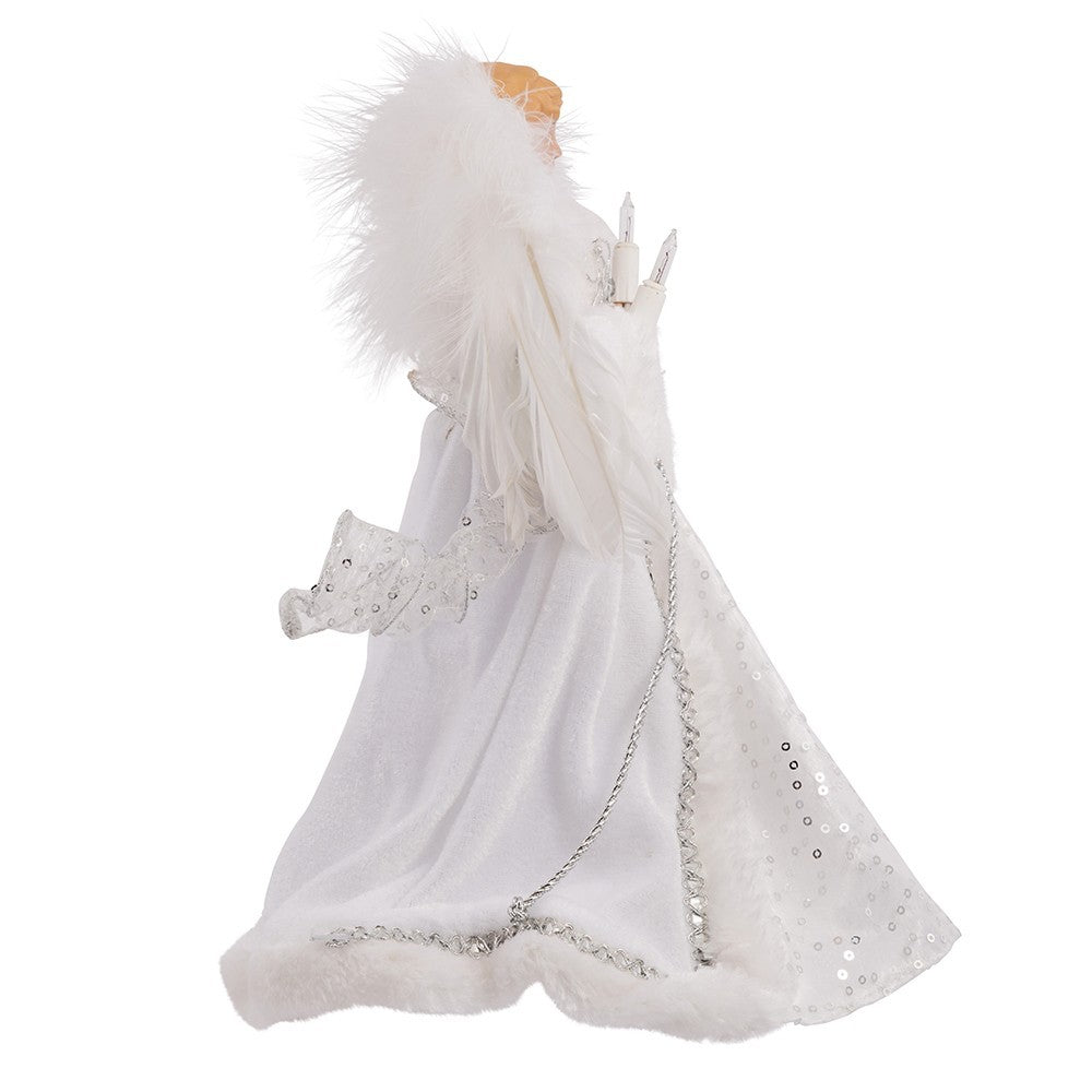 Kurt Adler Angel Tree Topper: 12" White & Silver, 10LT