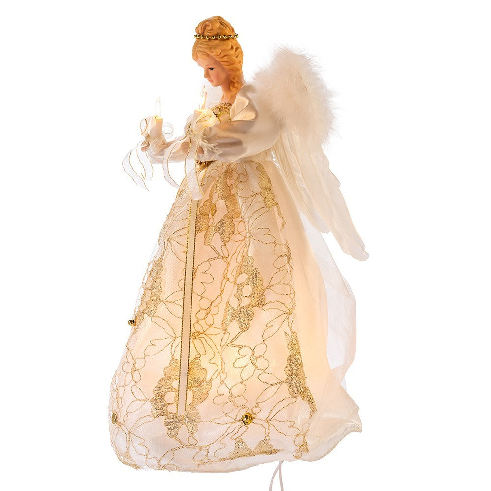 Kurt Adler Angel Tree Topper: 12" Ivory & Gold, 10LT, #UL2214