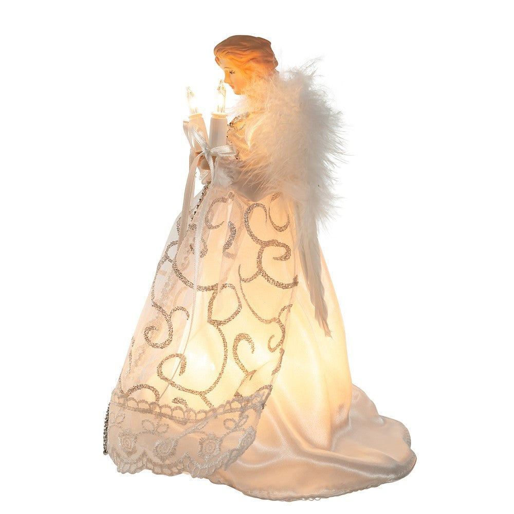 Kurt Adler Angel Tree Topper: 9" White & Silver, 10LT, #UL2205