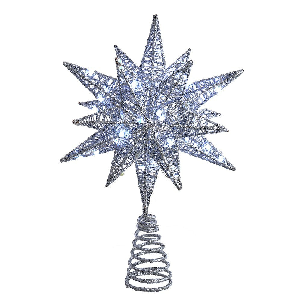 Kurt Adler Tree Topper: 11" Silver Starburst Pre-Lit LED, #AD1051S