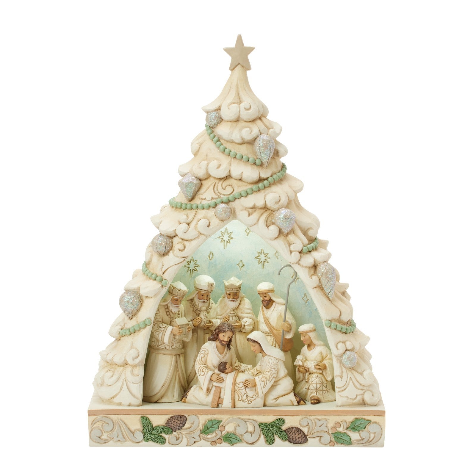 Jim Shore, Christmas: White Woodland Tree Diorama Nativity "Tree of Holy Light"