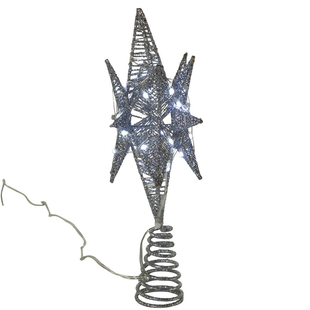 Kurt Adler Tree Topper: 11" Silver Starburst Pre-Lit LED, #AD1051S