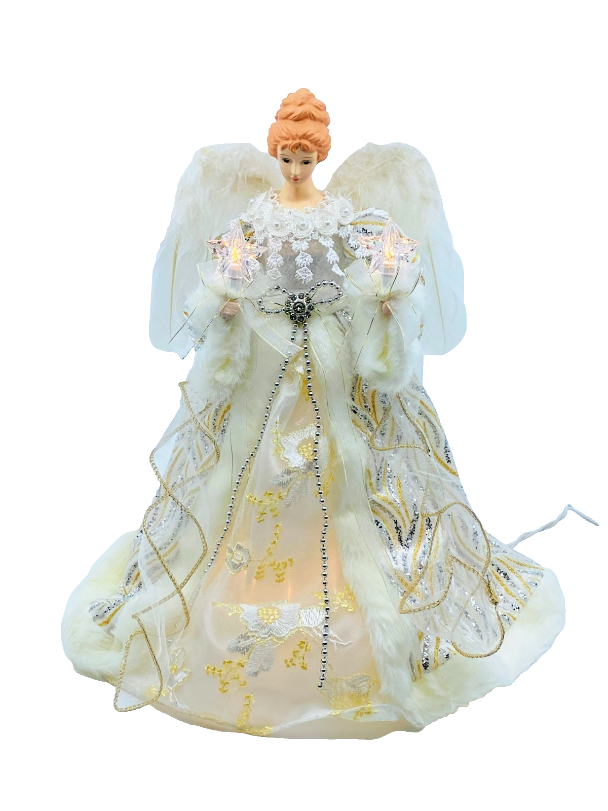 Kurt Adler Angel Tree Topper: 14" Gold & Silver, 10LT, #UL2232
