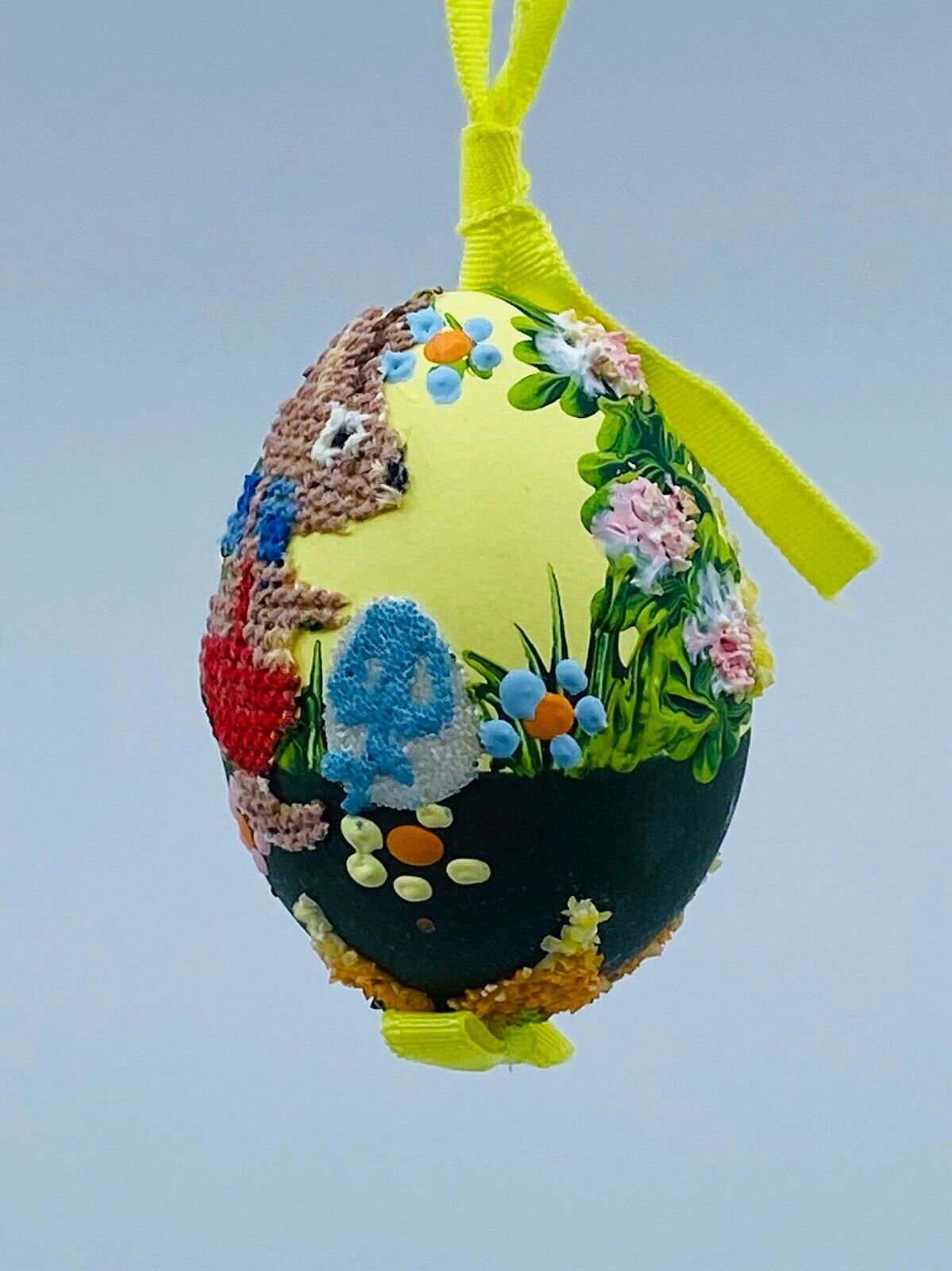 Christmas Ornament: Peter Priess Easter Egg Ornament; Easter Bunny in Garden