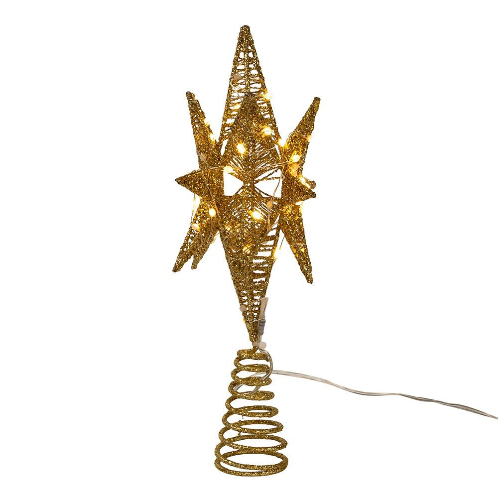 Kurt Adler Tree Topper: 11" Gold Starburst Pre-Lit LED, #AD1051GO