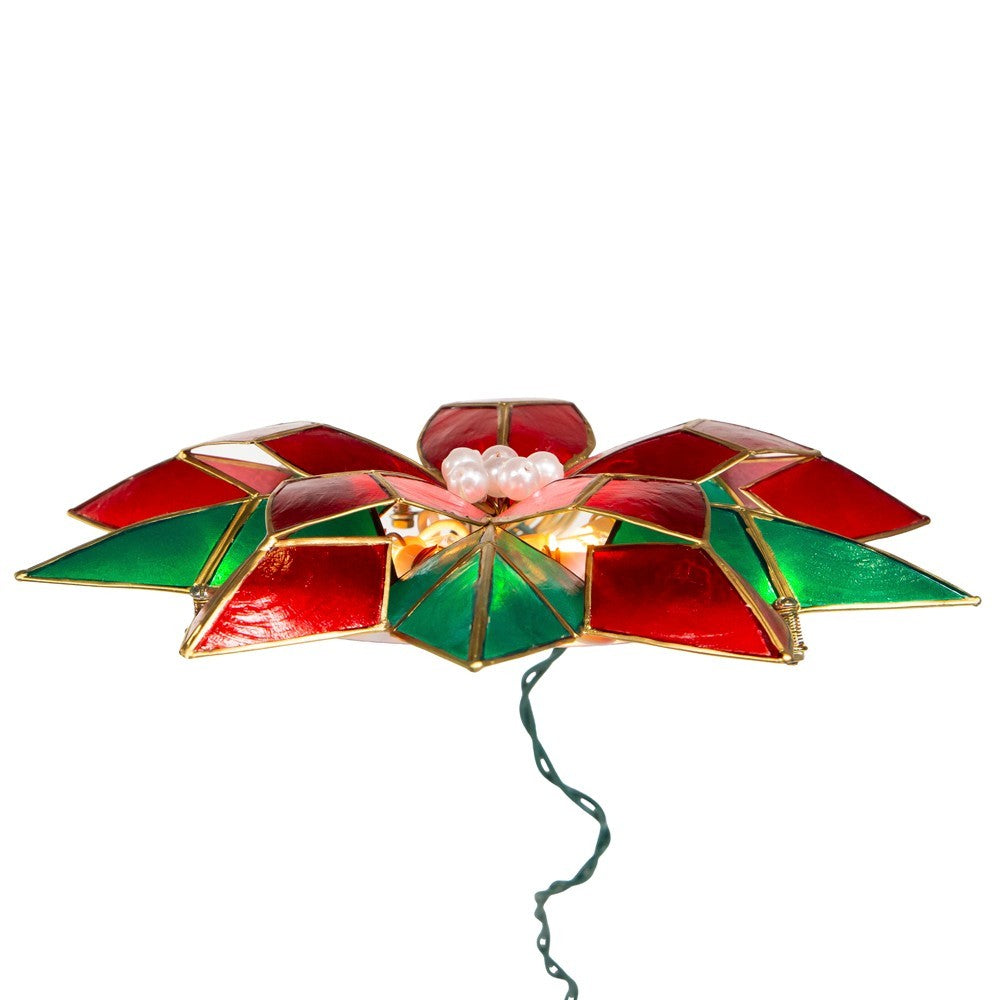 Kurt Adler Tree Topper: 9.5" 10pt Capiz Poinsettia 10LT, #UL3177