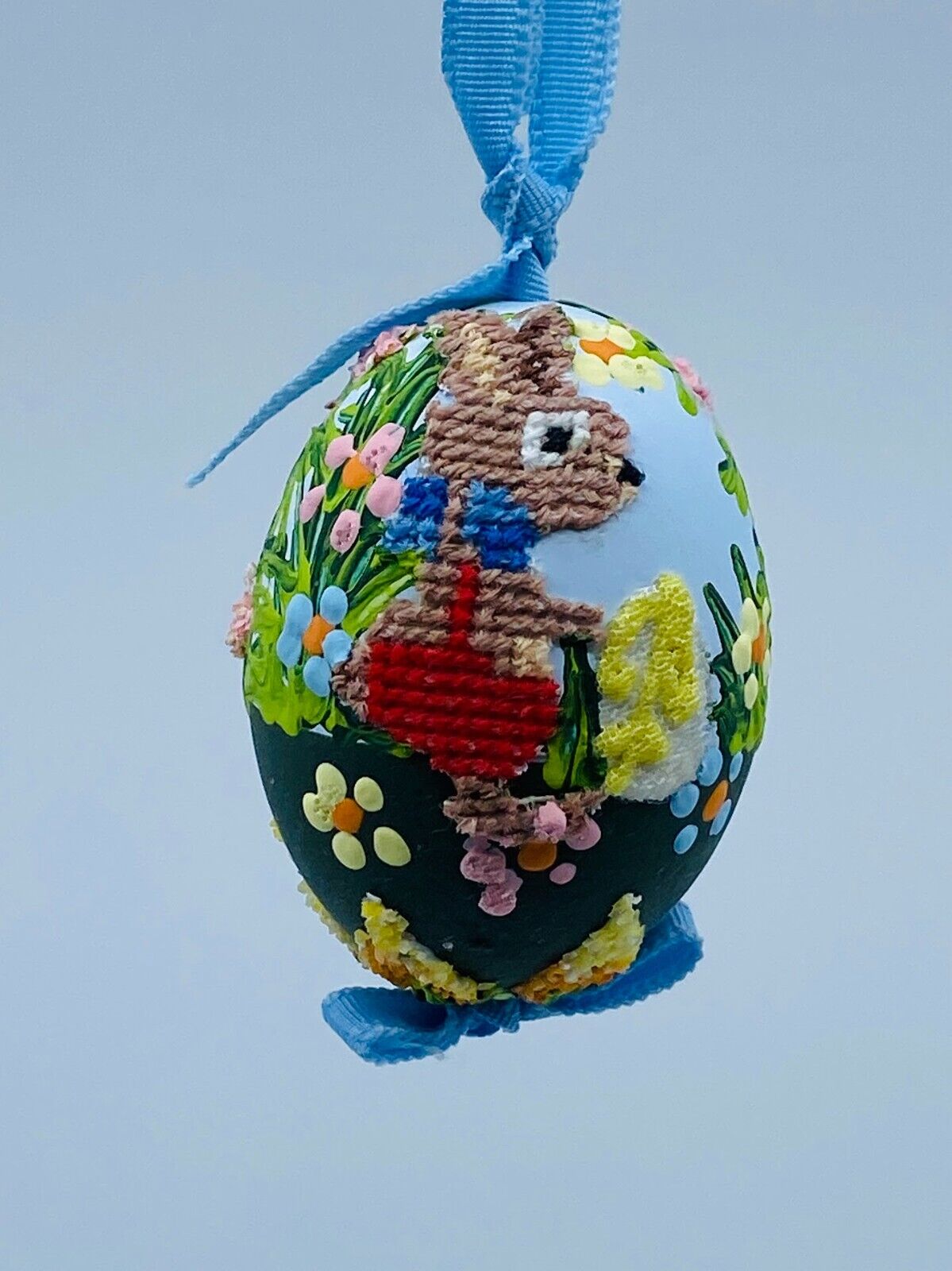 Christmas Ornament: Peter Priess Easter Egg Ornament; Easter Bunny in Garden