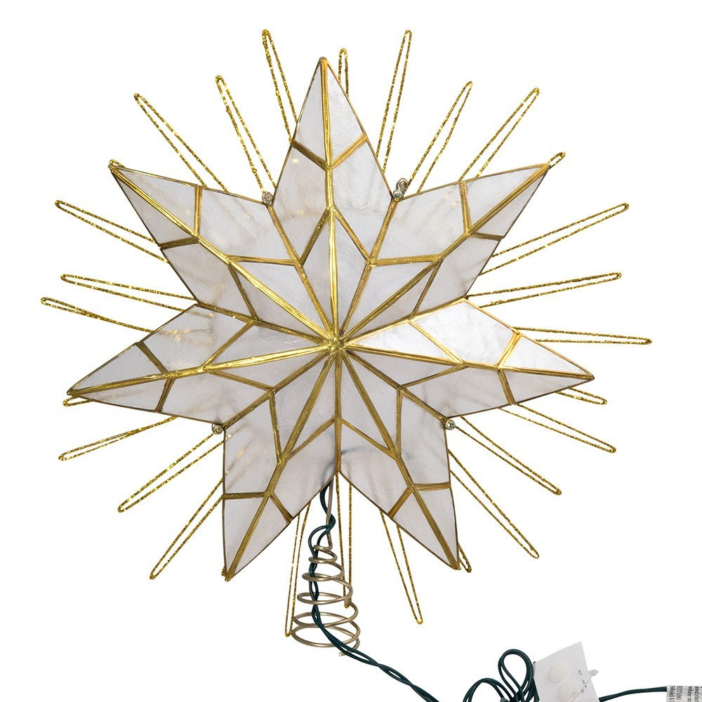 Kurt Adler Tree Topper: 14" 7pt Natural Capiz Star Pre-Lit, #UL3065