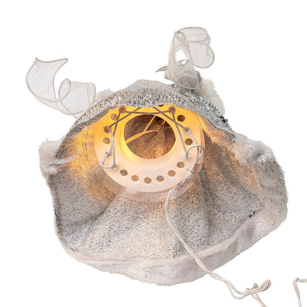 Kurt Adler Angel Tree Topper: 14" Silver & Ivory, 10LT, #UL2250