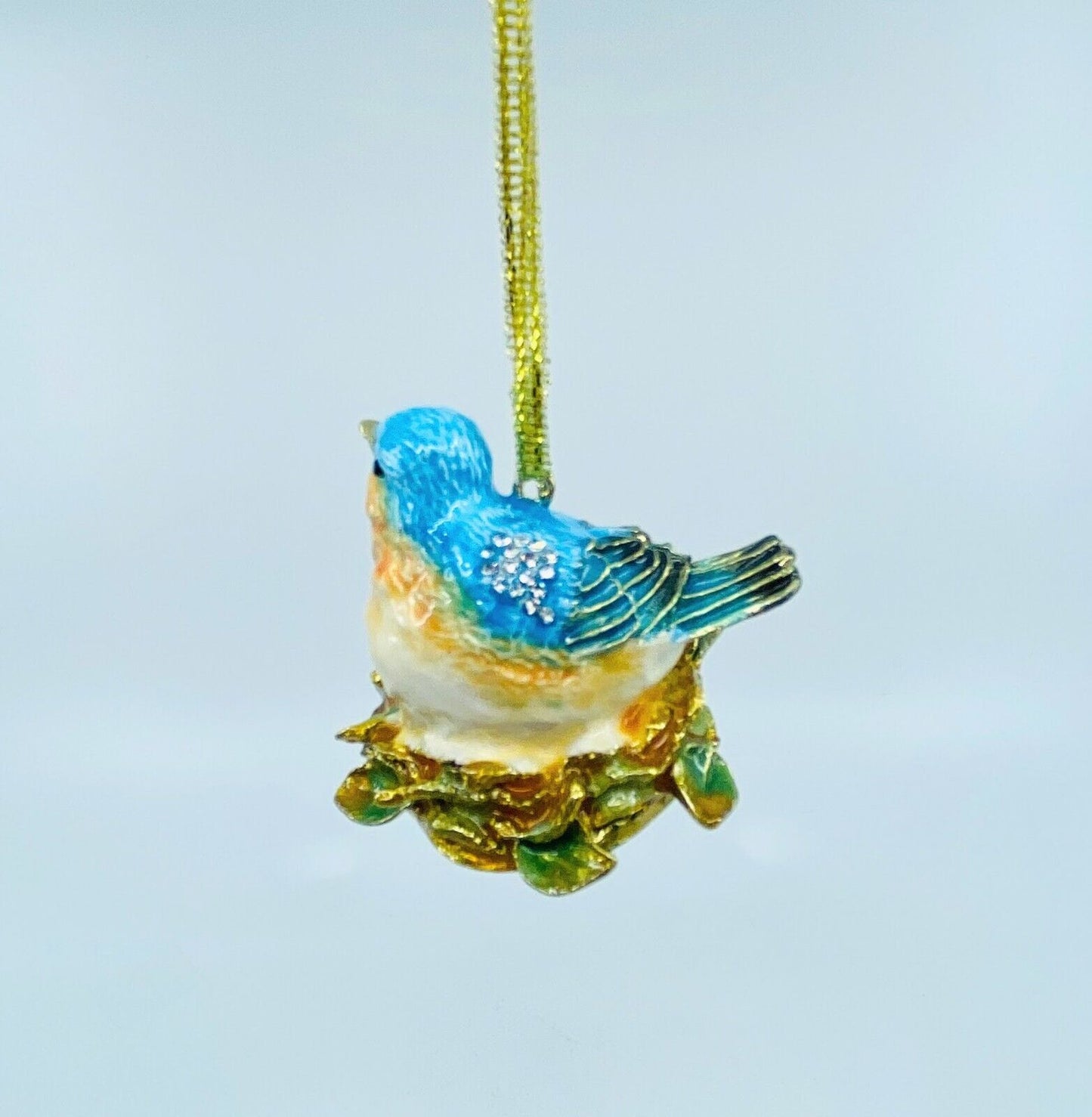 Kubla Craft Bejeweled Enameled Ornament: Bluebird on Nest, Item#2892