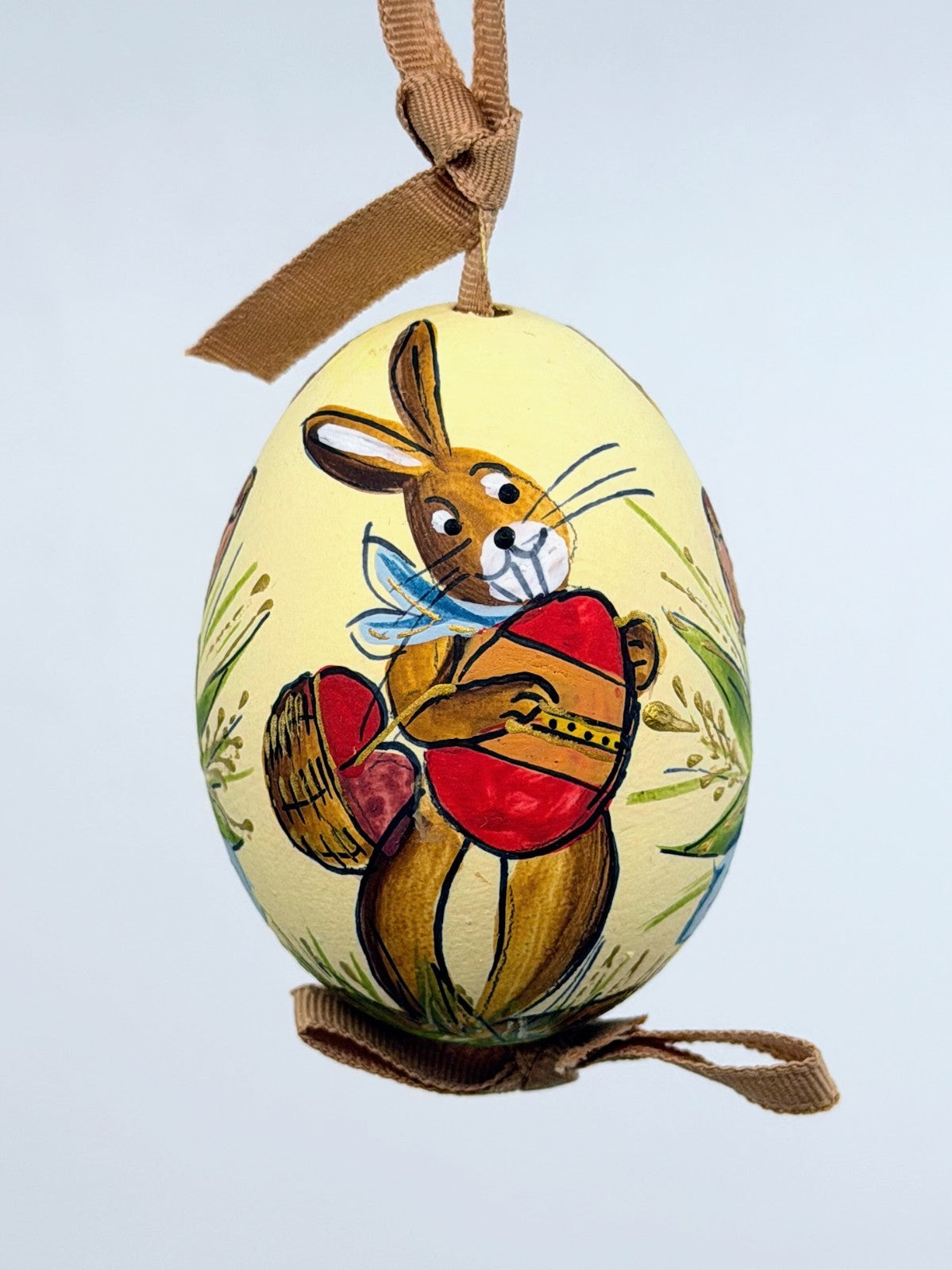 Easter Egg Ornament: Cream Egg w/Easter Bunny & Flowers