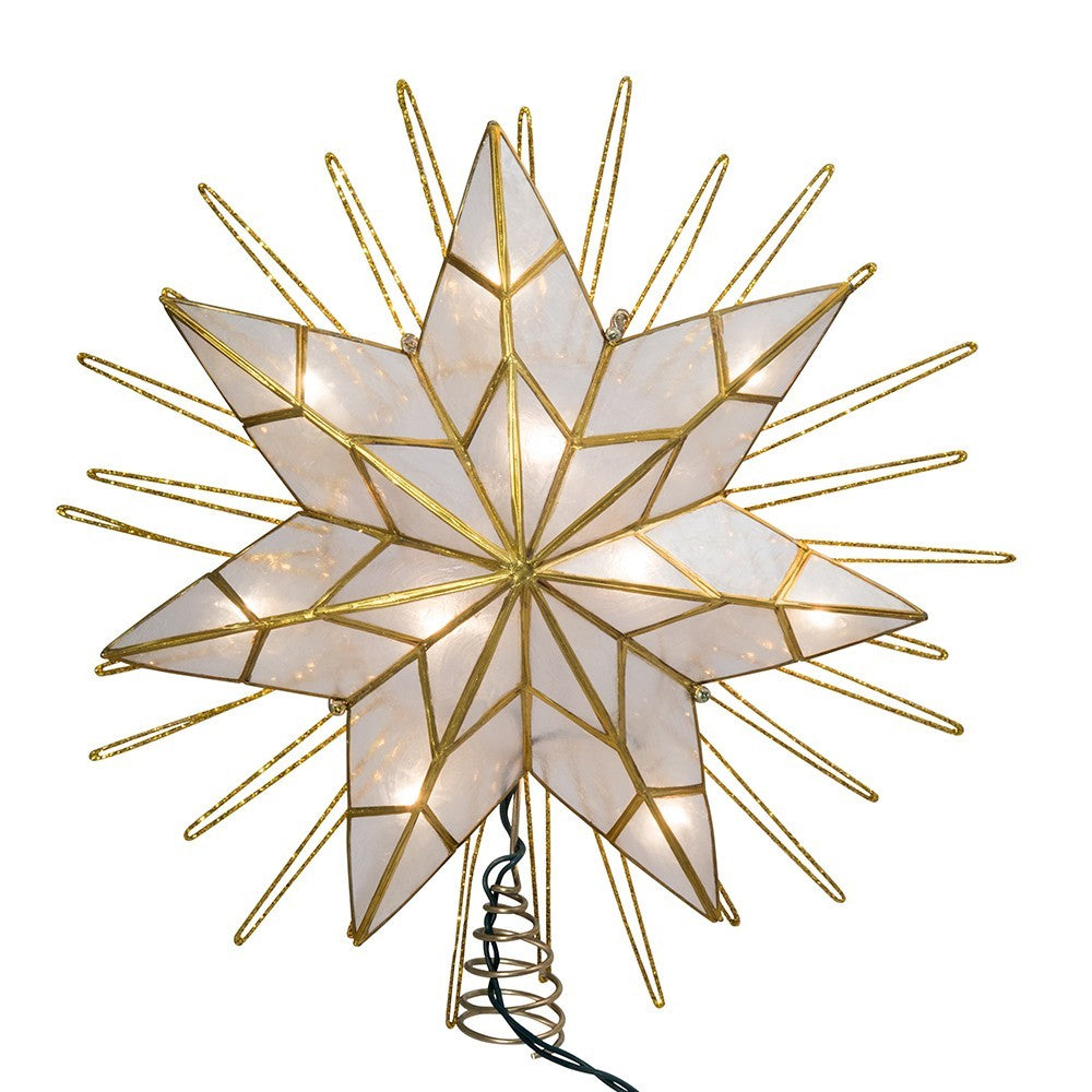Kurt Adler Tree Topper: 14" 7pt Natural Capiz Star Pre-Lit, #UL3065
