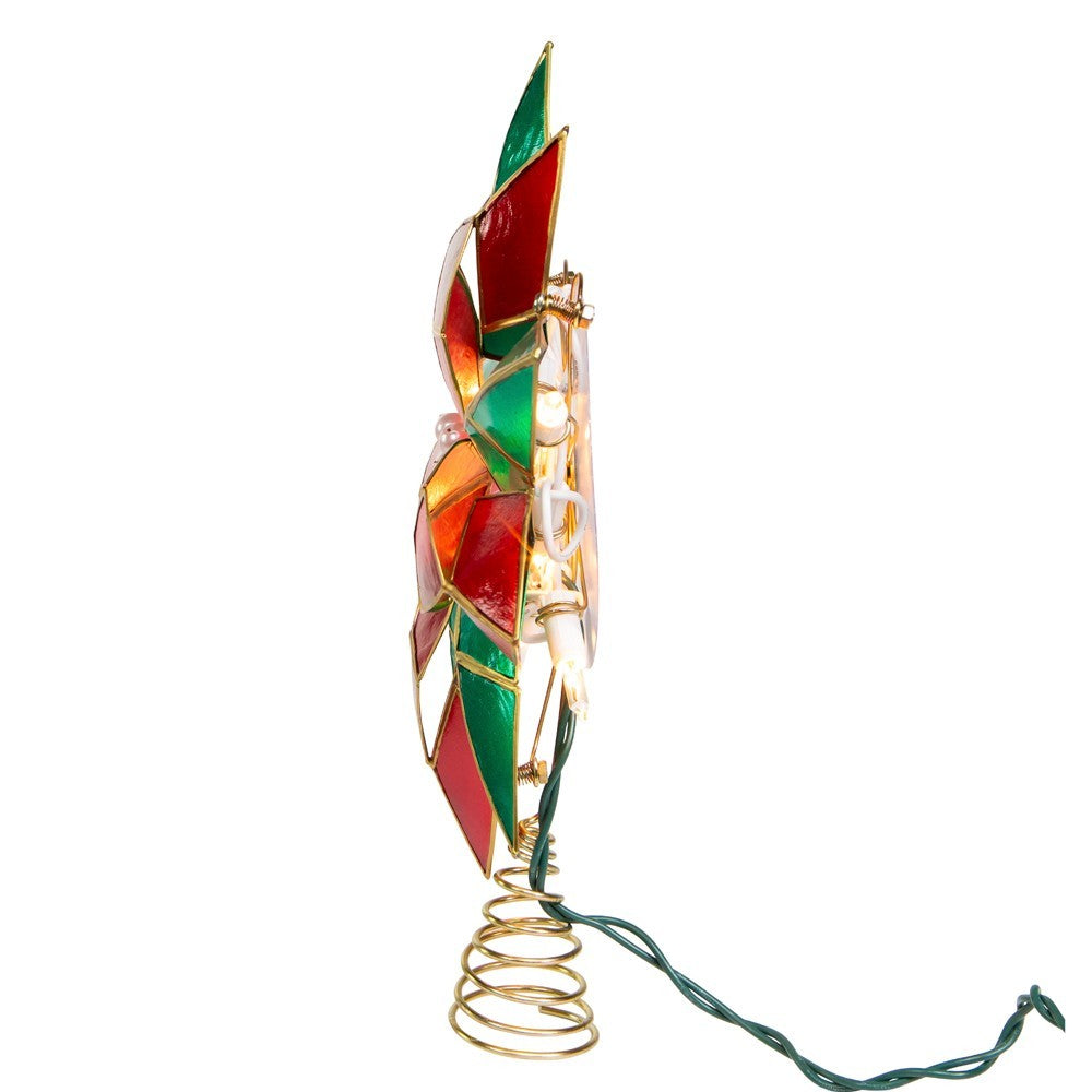 Kurt Adler Tree Topper: 9.5" 10pt Capiz Poinsettia 10LT, #UL3177
