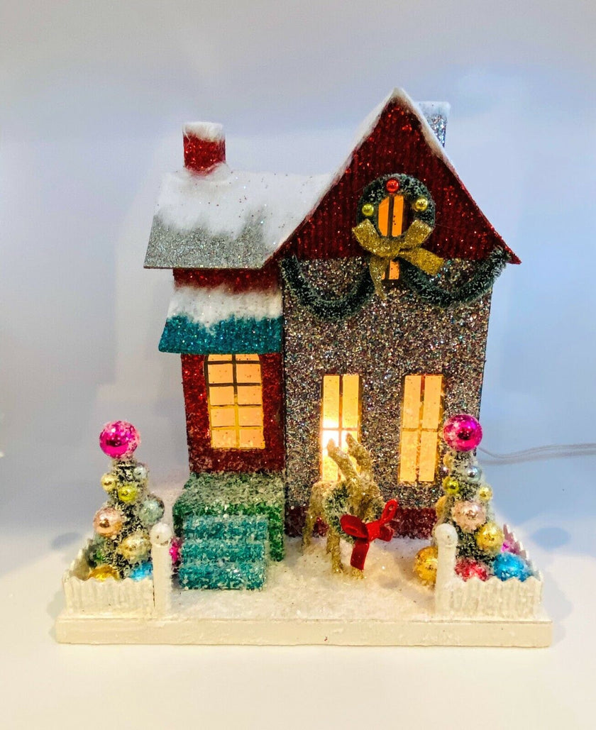 Cody Foster Christmas Light Up House, Merry & Bright Glitter Cottage, #HOU-275