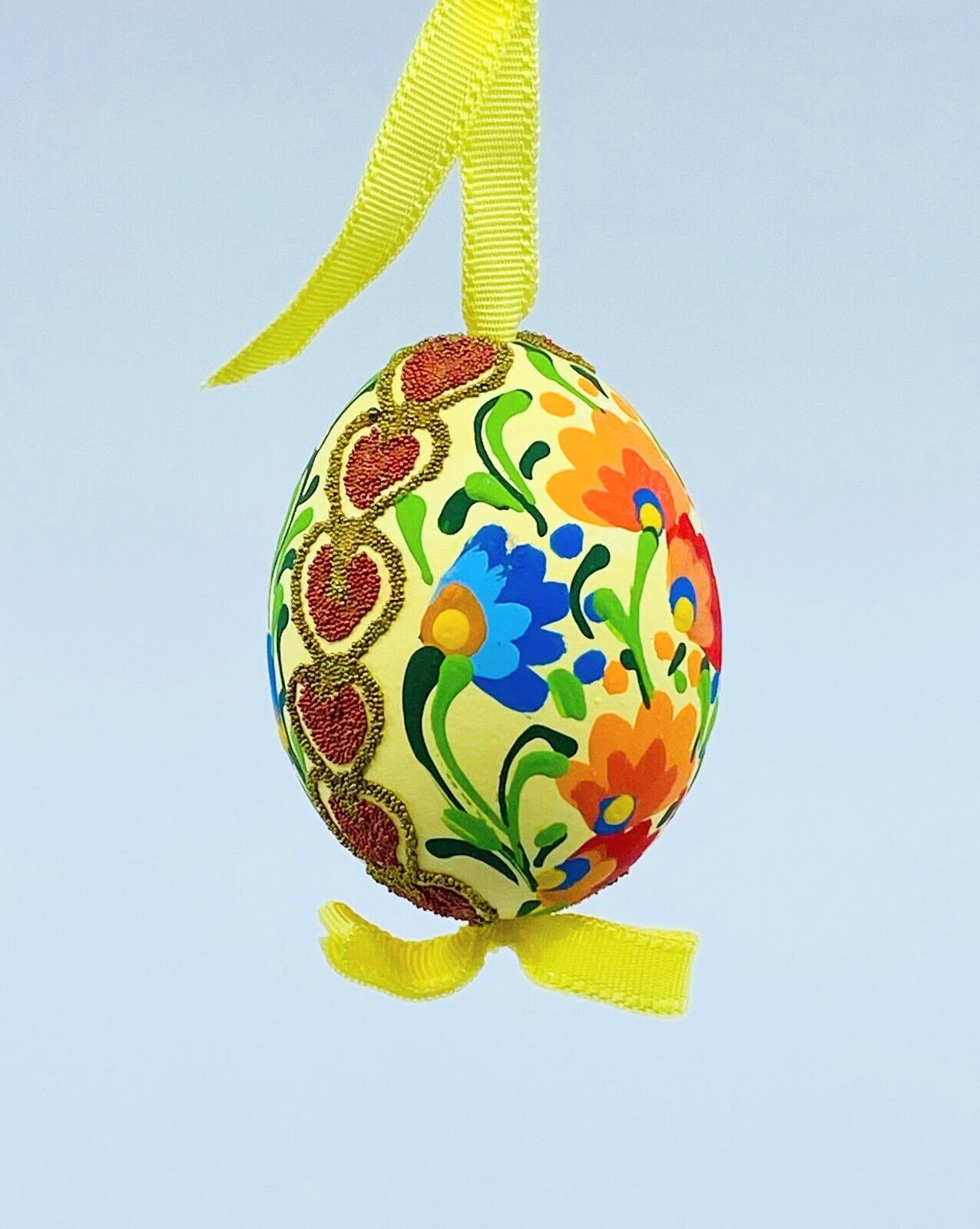 Easter Ornament: Peter Priess Easter Egg Ornament; Real Egg, Dutch Floral Motif