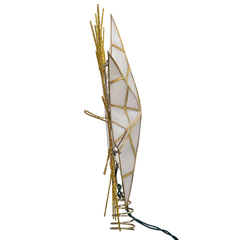 Kurt Adler Tree Topper: 14" 7pt Natural Capiz Star Pre-Lit, #UL3065