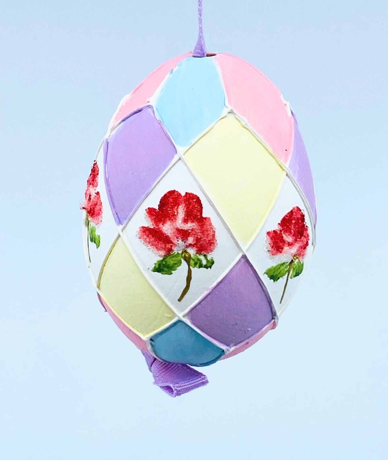 Easter Egg Ornament: Peter Priess Easter Egg; Rose Bud w/Pastel Diamond Panels