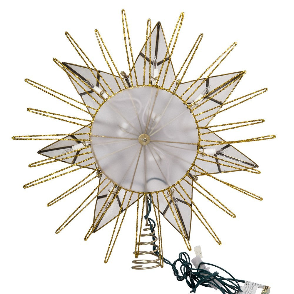 Kurt Adler Tree Topper: 14" 7pt Natural Capiz Star Pre-Lit, #UL3065