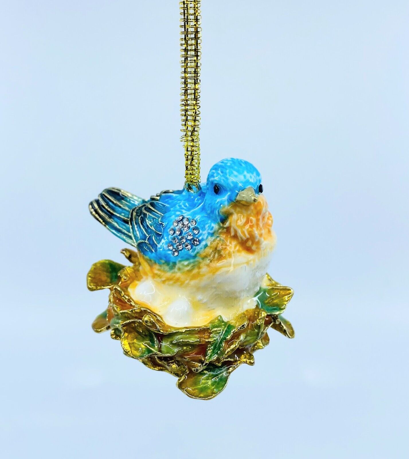 Kubla Craft Bejeweled Enameled Ornament: Bluebird on Nest, Item#2892