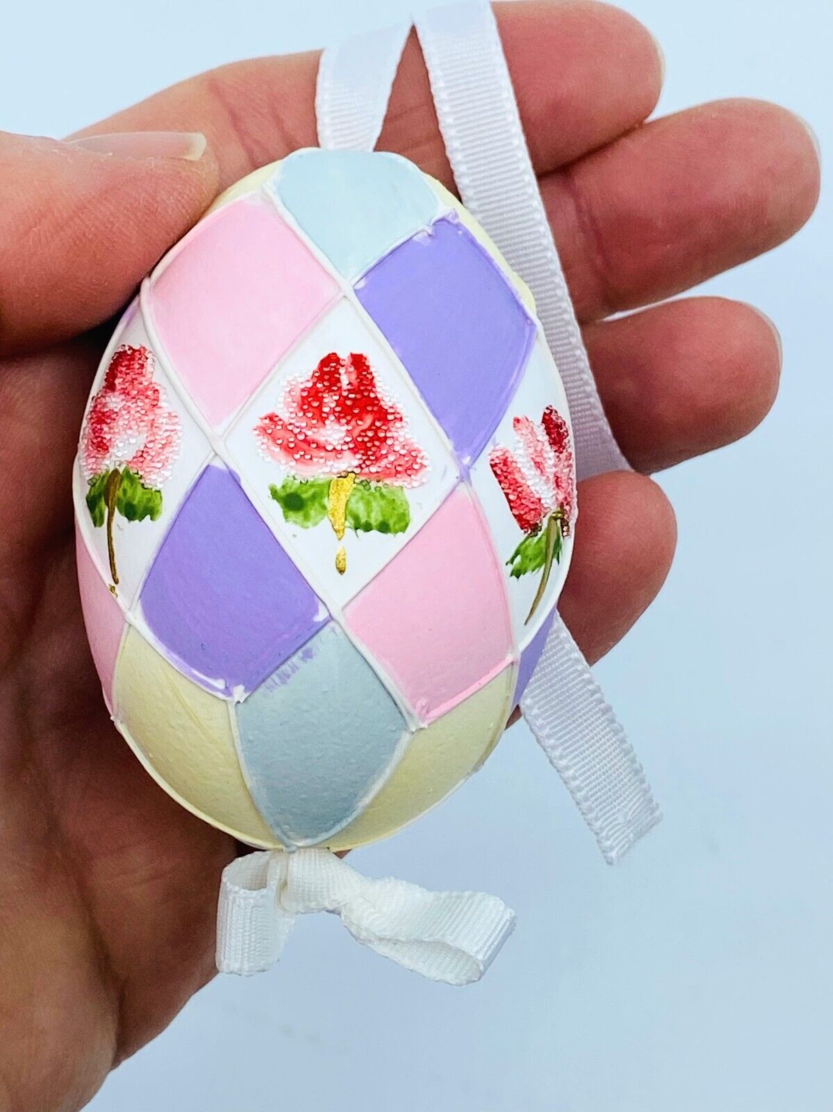Easter Egg Ornament: Peter Priess Easter Egg; Rose Bud w/Pastel Diamond Panels