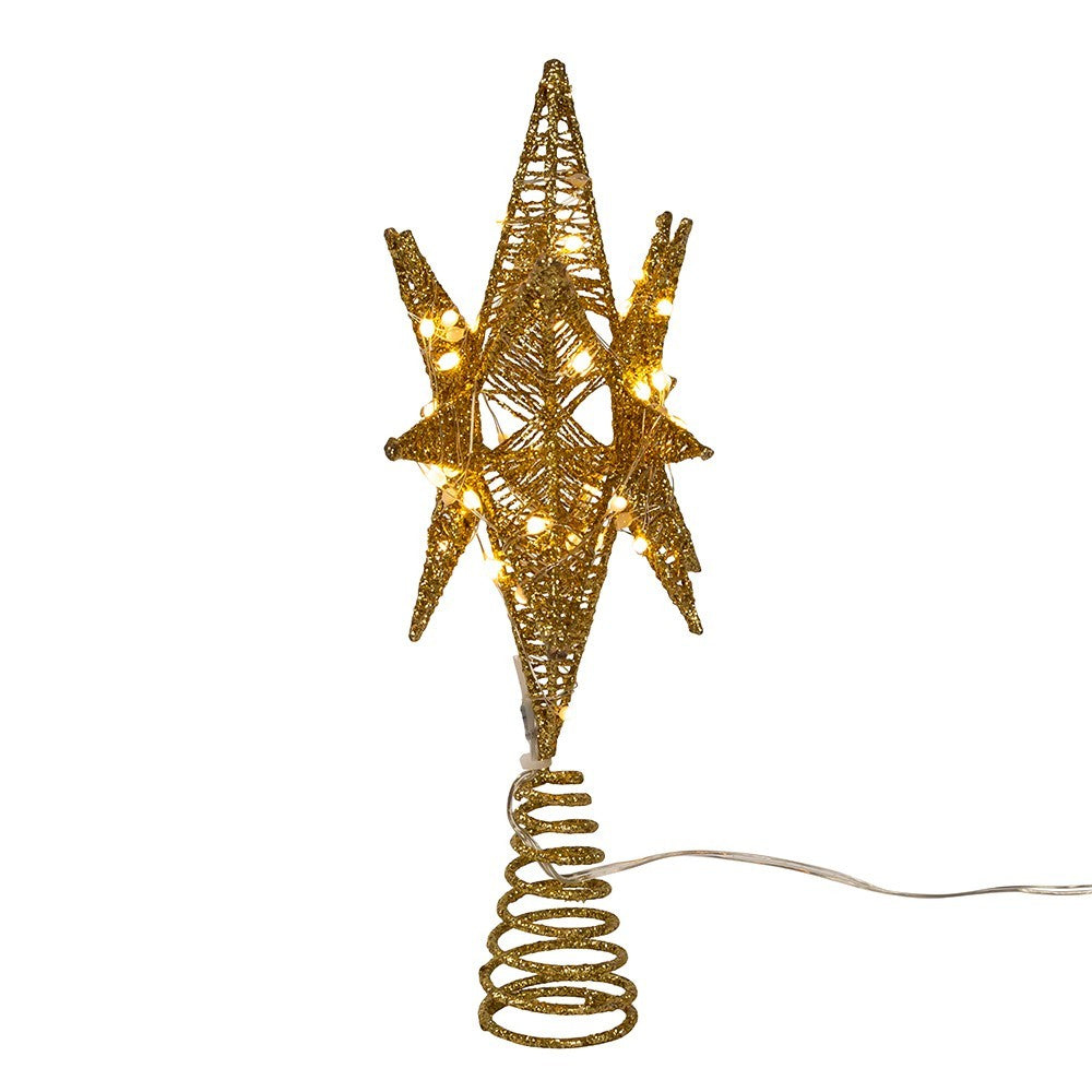 Kurt Adler Tree Topper: 11" Gold Starburst Pre-Lit LED, #AD1051GO