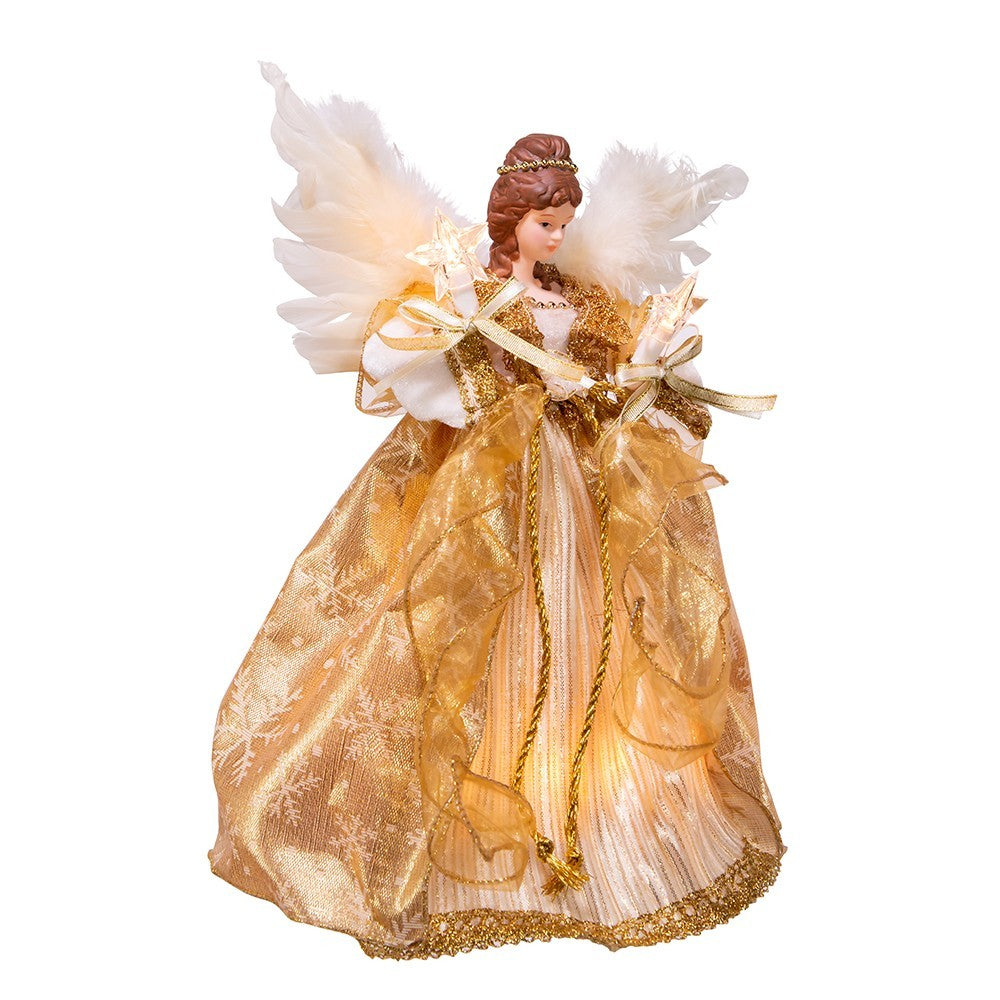 Kurt Adler Angel Tree Topper: 12" Gold, 10LT, #UL2225