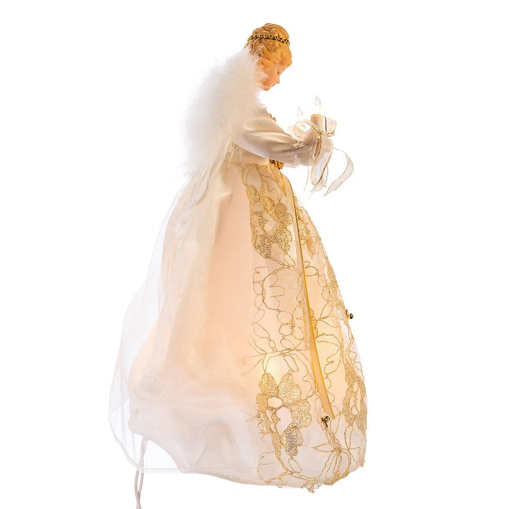 Kurt Adler Angel Tree Topper: 12" Ivory & Gold, 10LT, #UL2214