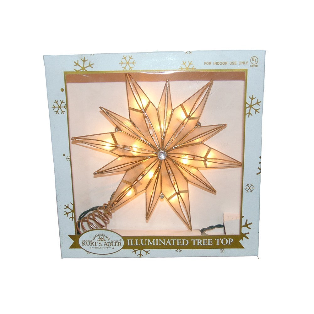 Kurt Adler Tree Topper: 10" 12pt Capiz Star w/Center Gem, #UL3150