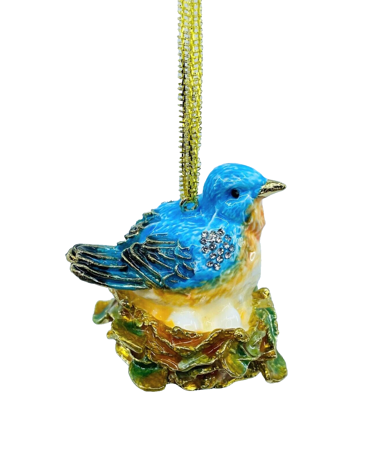 Kubla Craft Bejeweled Enameled Ornament: Bluebird on Nest, Item#2892