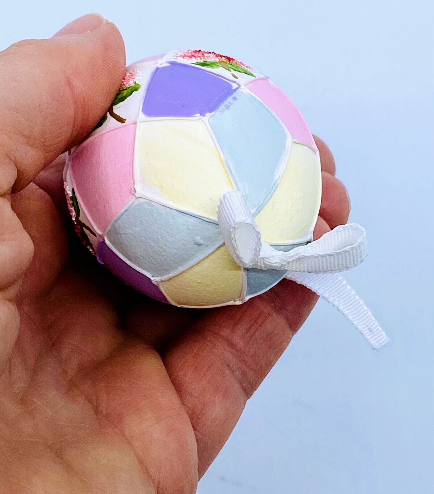 Easter Egg Ornament: Peter Priess Easter Egg; Rose Bud w/Pastel Diamond Panels