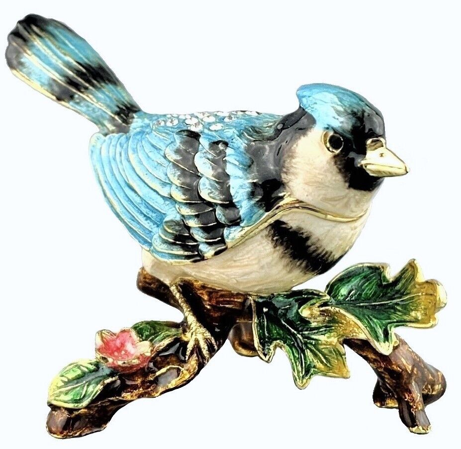 Kubla Craft Bejeweled Enameled Trinket Box: Large Blue Jay Box, Item# 4017B