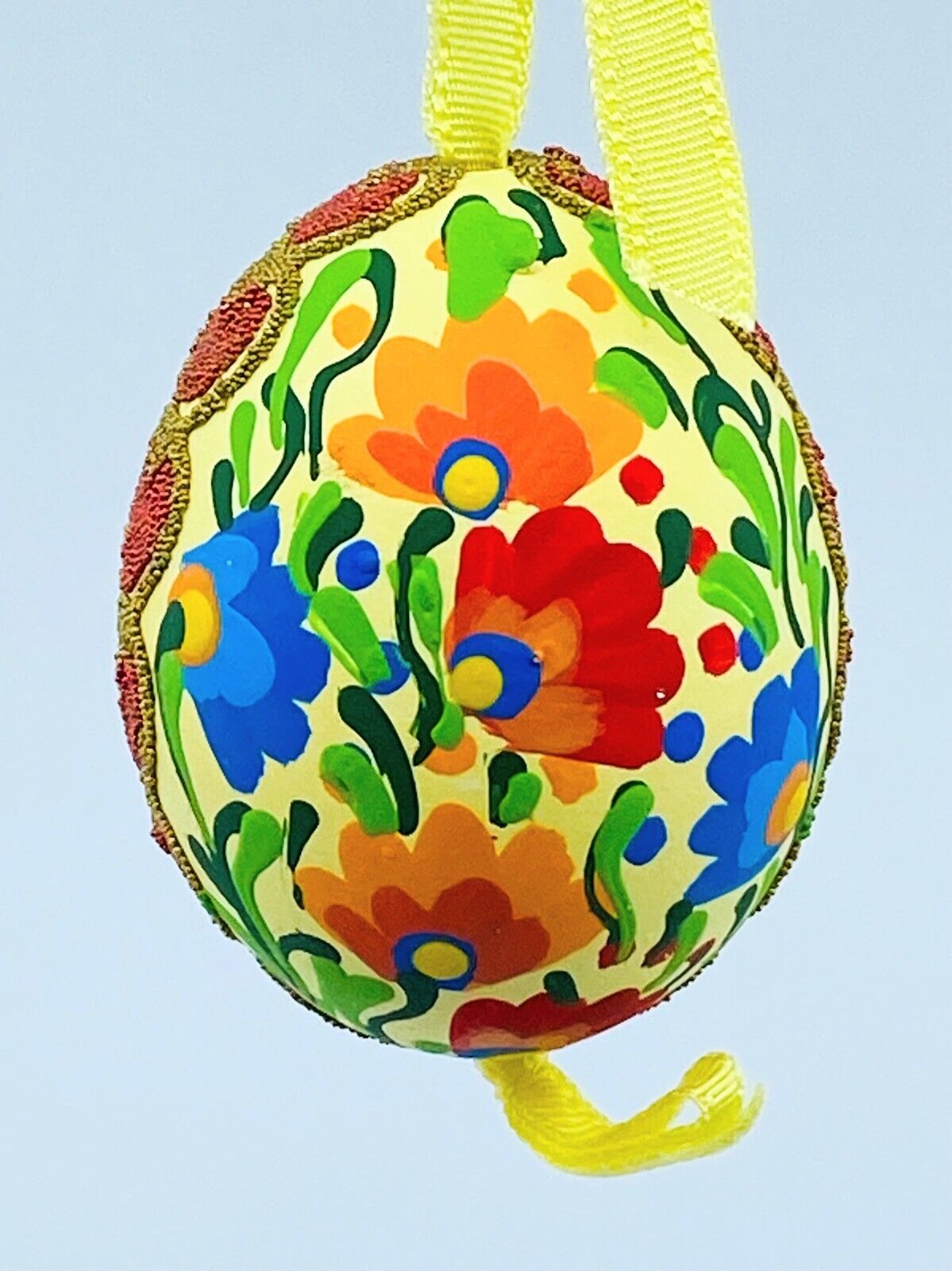 Easter Ornament: Peter Priess Easter Egg Ornament; Real Egg, Dutch Floral Motif