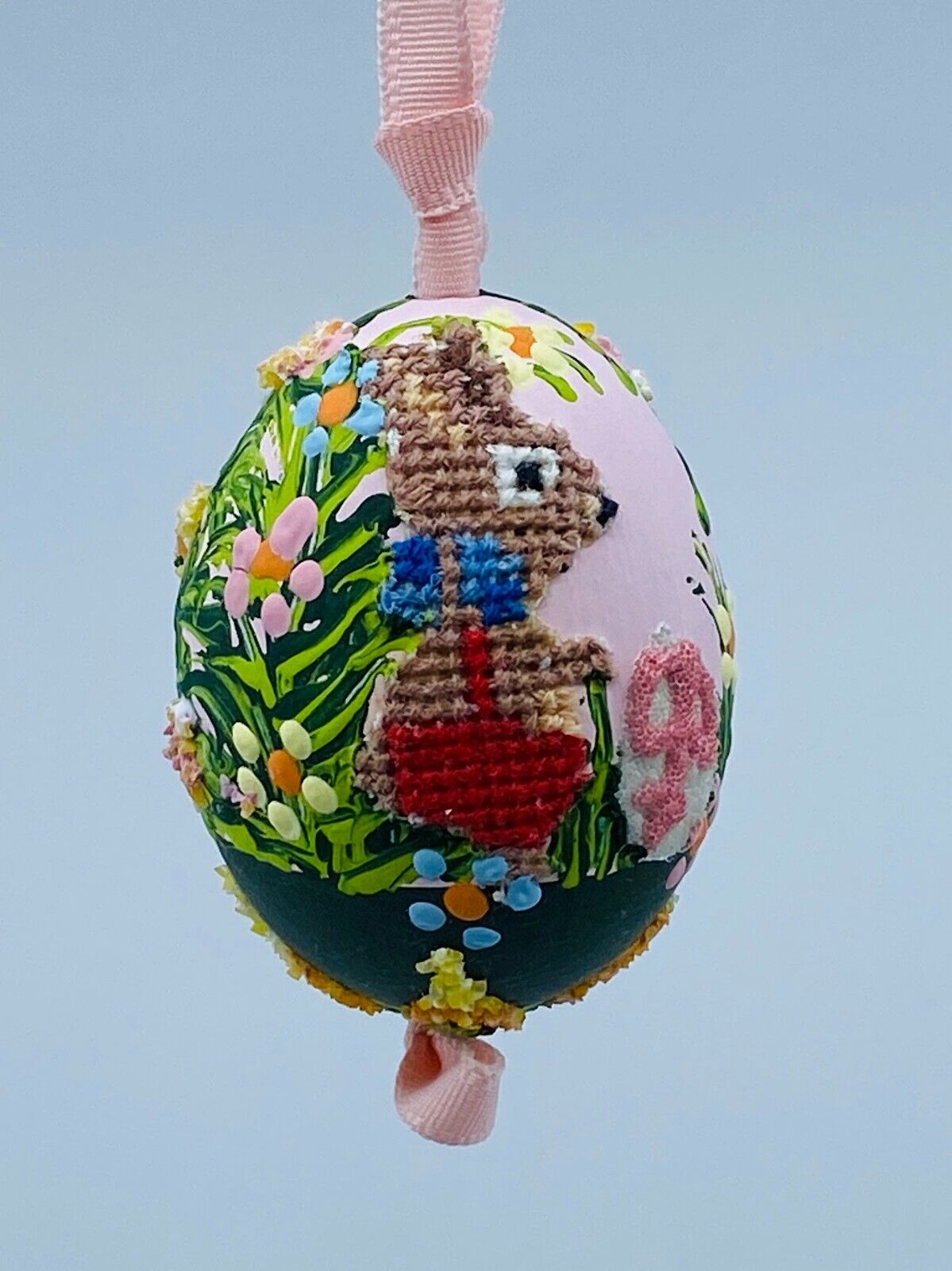 Christmas Ornament: Peter Priess Easter Egg Ornament; Easter Bunny in Garden