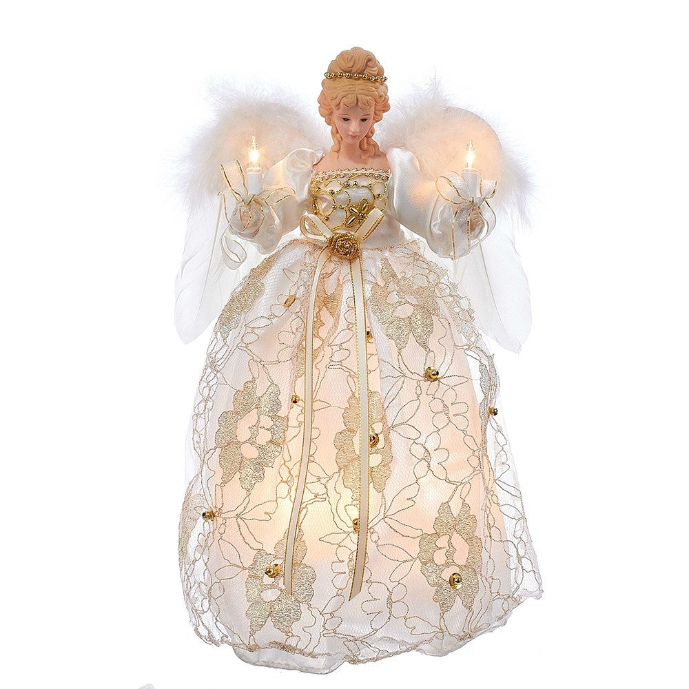 Kurt Adler Angel Tree Topper: 12" Ivory & Gold, 10LT