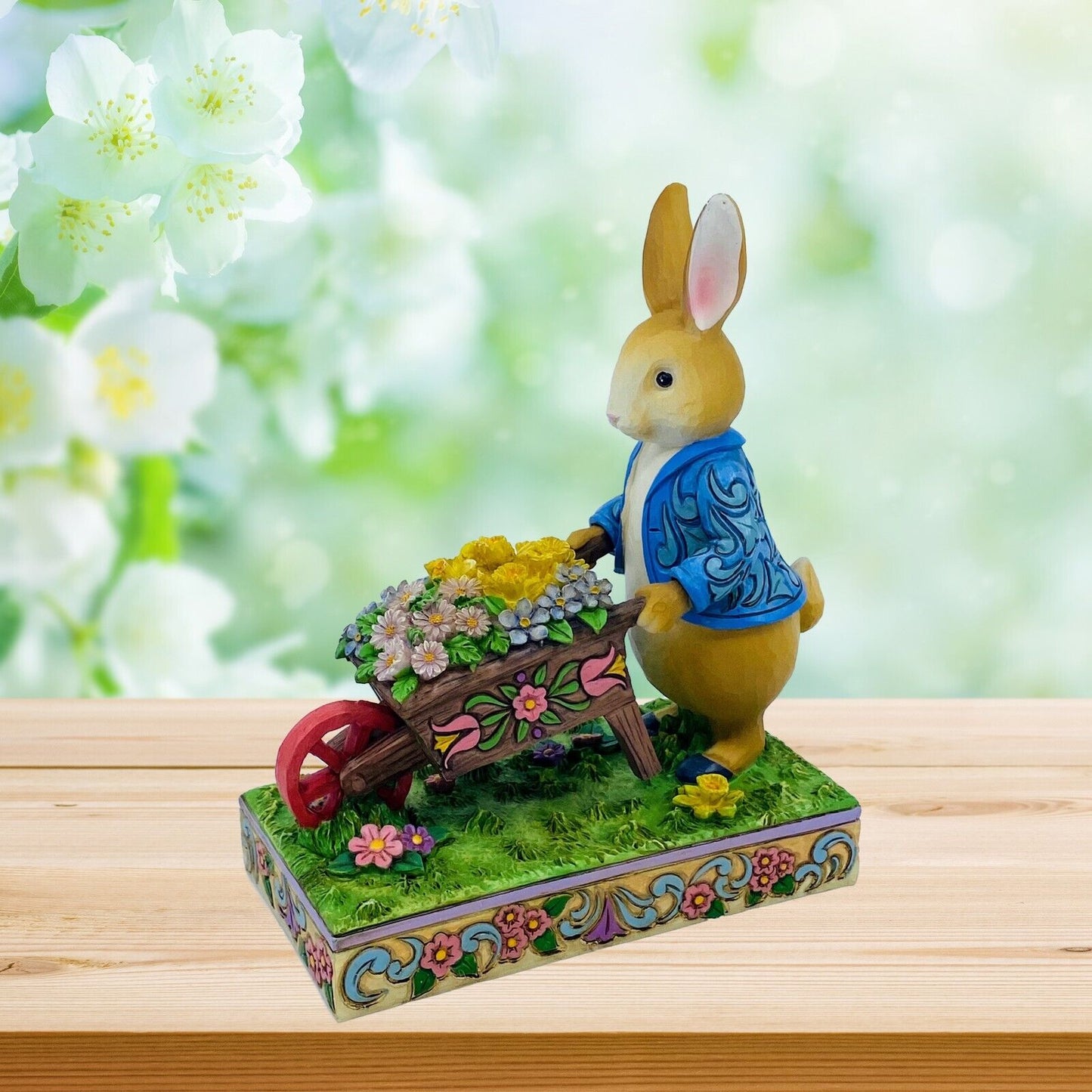 Enesco, Jim Shore Heartwood Creek, Peter Rabbit w/Wheelbarrel, "Full of Flowers"