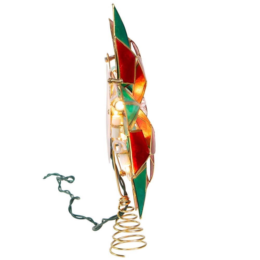 Kurt Adler Tree Topper: 9.5" 10pt Capiz Poinsettia 10LT, #UL3177