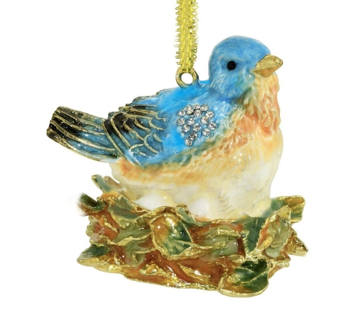 Kubla Craft Bejeweled Enameled Ornament: Bluebird on Nest, Item#2892