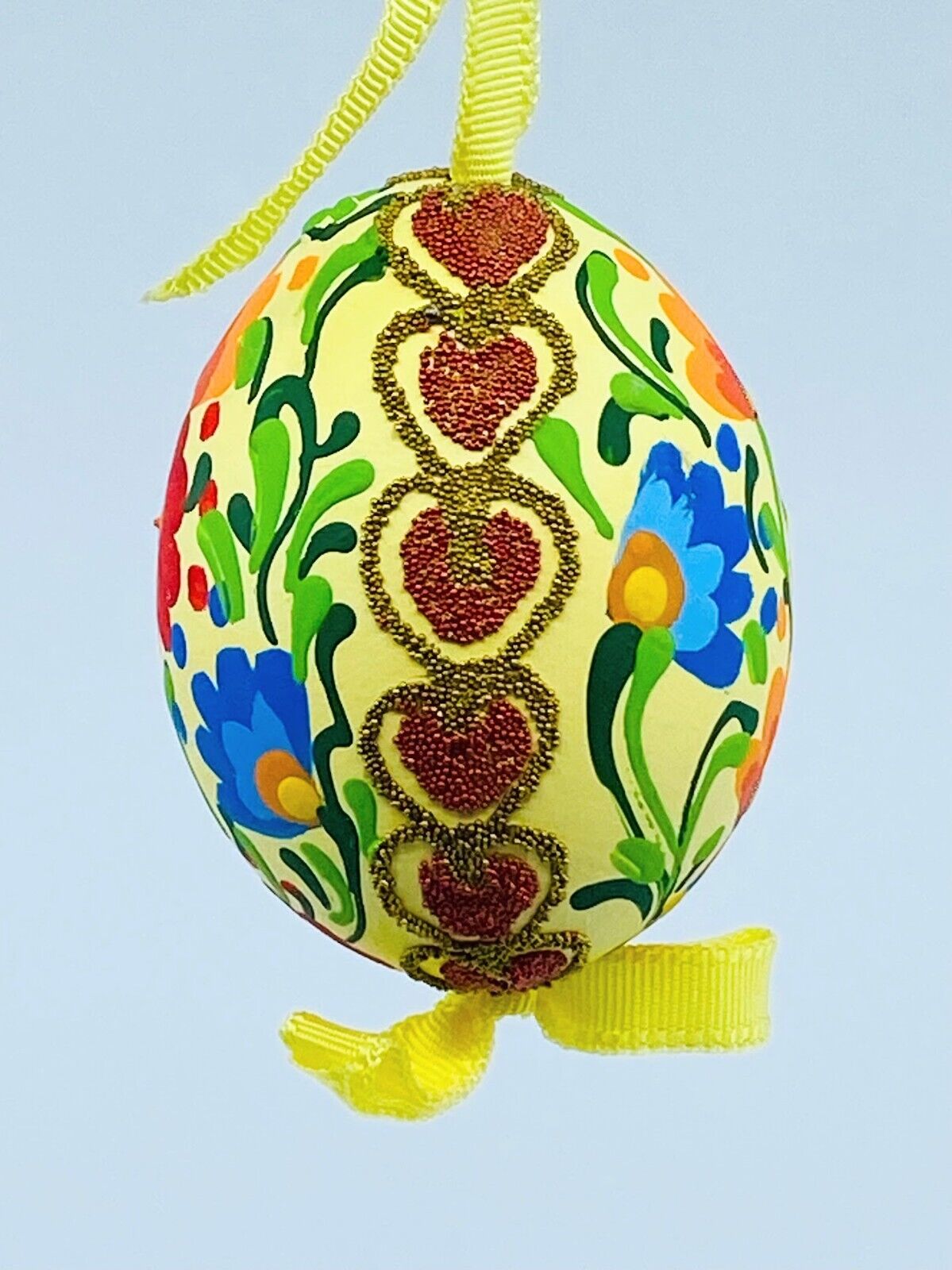 Easter Ornament: Peter Priess Easter Egg Ornament; Real Egg, Dutch Floral Motif