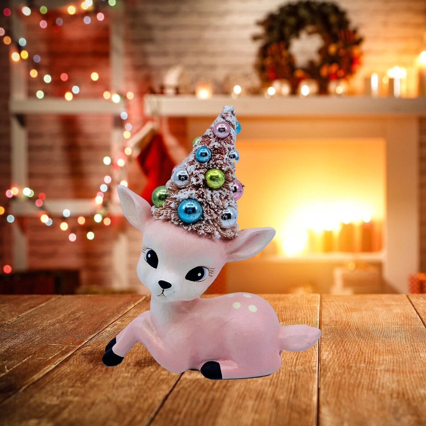 Bethany Lowe Designs: Christmas; Retro Pink Reindeer w/Tree, Item# TL2382