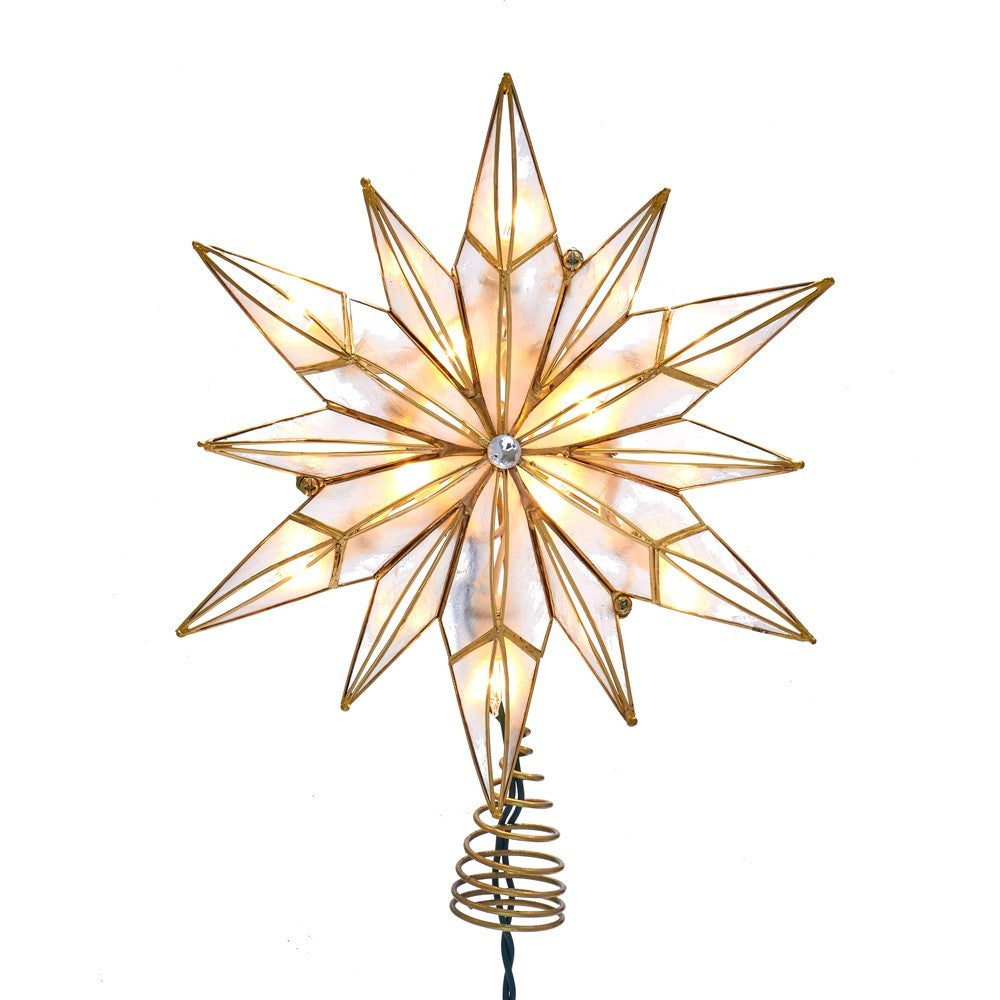 Kurt Adler Tree Topper: 10" 12pt Capiz Star w/Center Gem, #UL3150