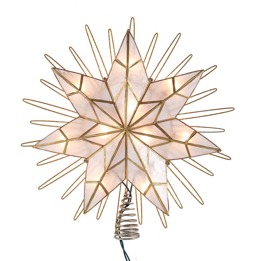 Kurt Adler Tree Topper: 14" 7pt Natural Capiz Star Pre-Lit, #UL3065