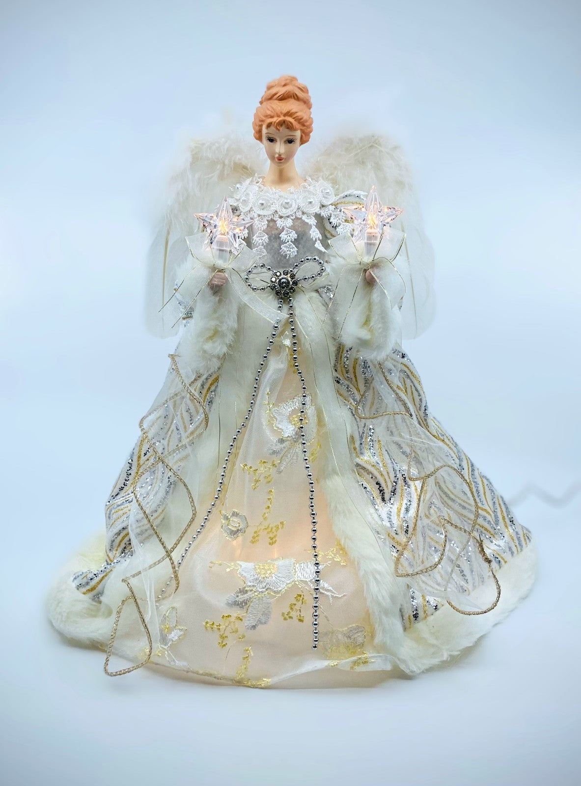Kurt Adler Angel Tree Topper: 14" Gold & Silver, 10LT, #UL2232