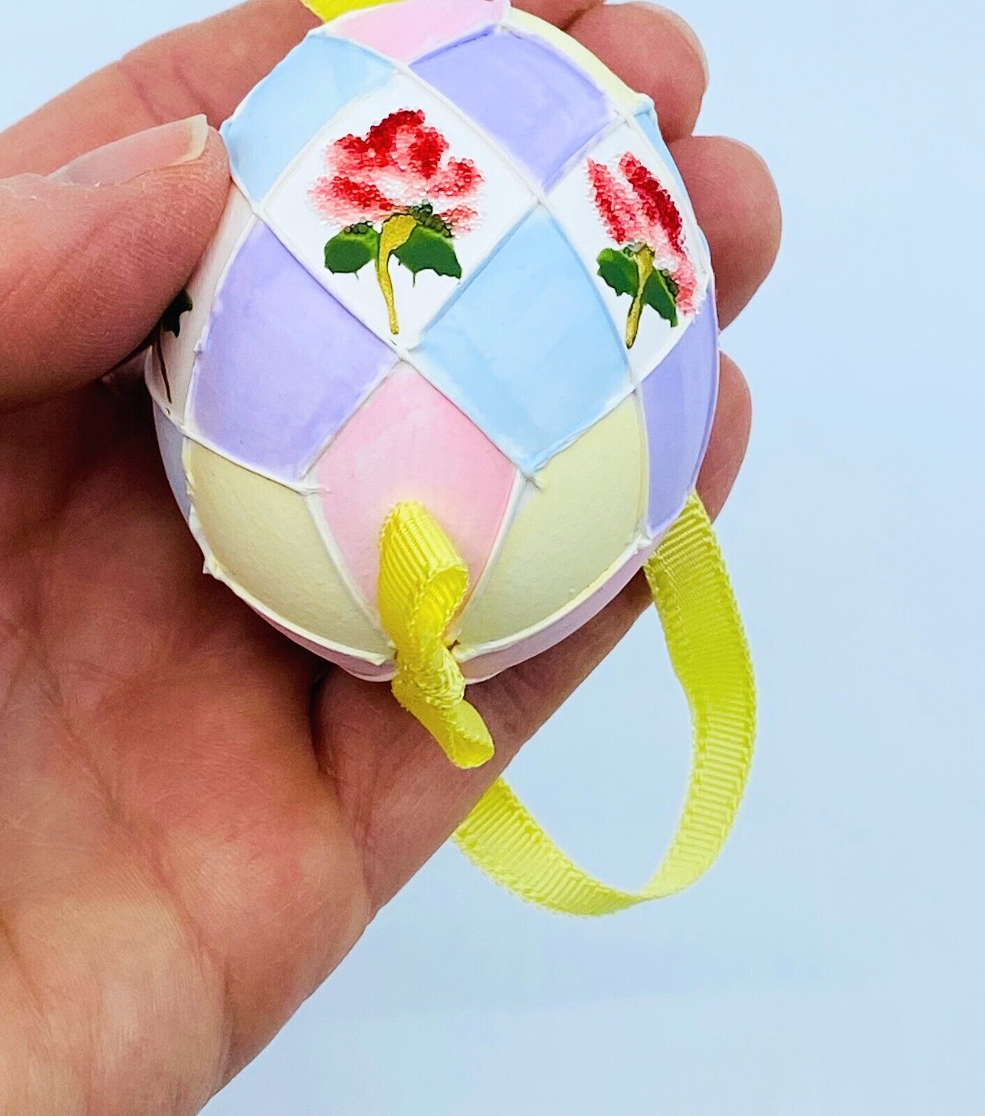 Easter Egg Ornament: Peter Priess Easter Egg; Rose Bud w/Pastel Diamond Panels