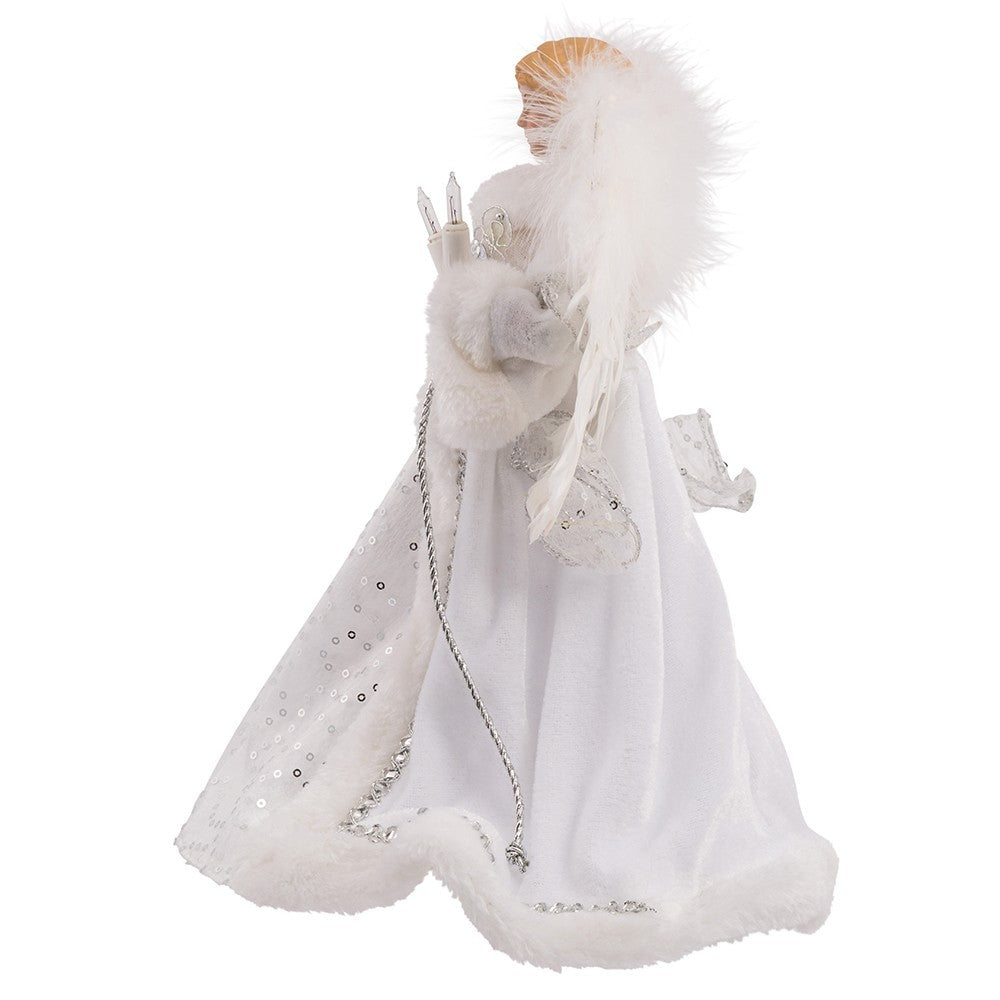 Kurt Adler Angel Tree Topper: 12" White & Silver, 10LT