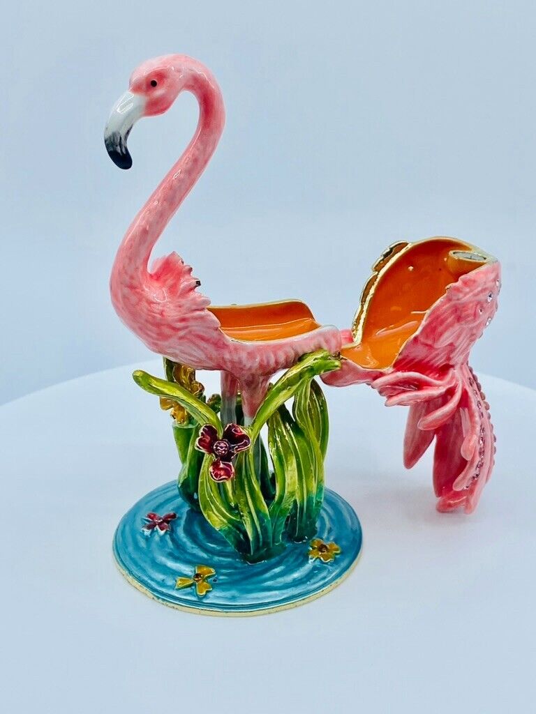 Kubla Craft Bejeweled Enameled Trinket Box: Flamingo Box, Item# 3045