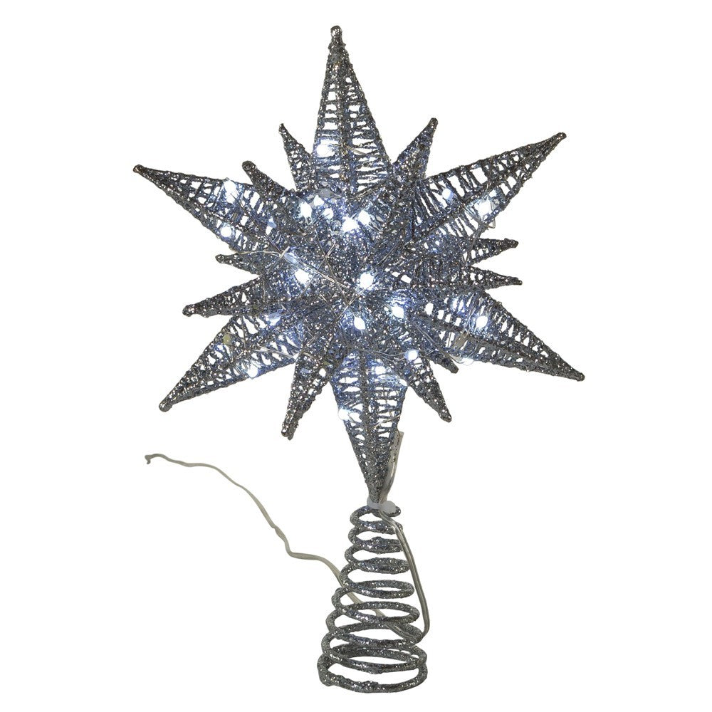 Kurt Adler Tree Topper: 11" Silver Starburst Pre-Lit LED, #AD1051S