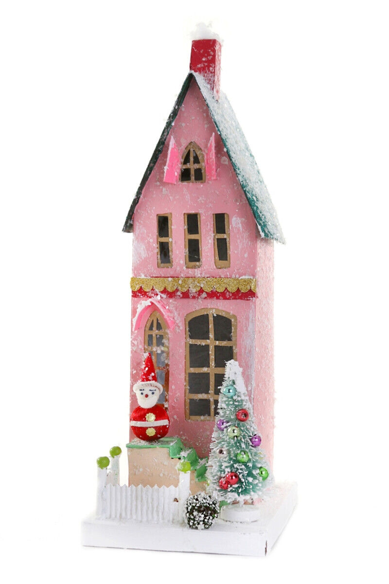 Cody Foster Christmas Light Up Glitter House, Vintage Santa Townhouse, HOU-336