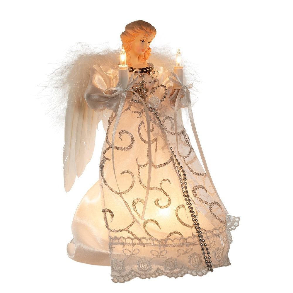 Kurt Adler Angel Tree Topper: 9" White & Silver, 10LT
