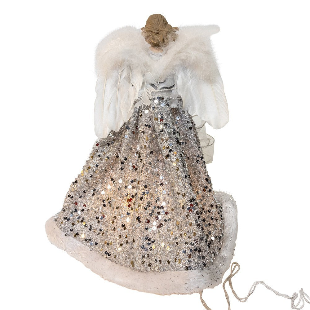 Kurt Adler Angel Tree Topper: 14" Silver & Ivory, 10LT