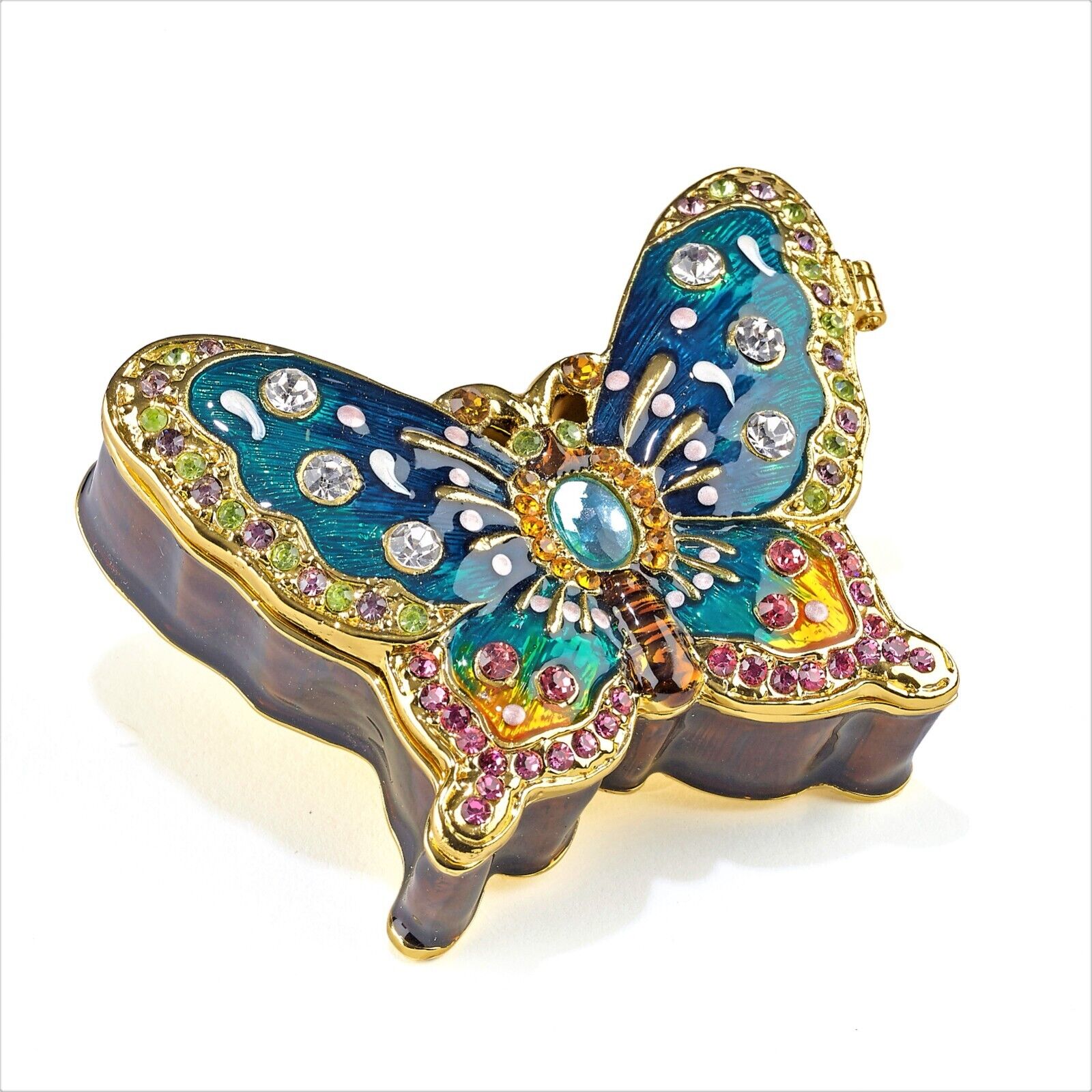 Kubla Craft Bejeweled Enameled Trinket Box: Blue Buttterfly Box, Item# 4037B